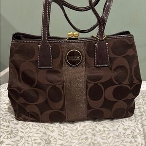 Coach Brown Shoulder Bag with Signature Monogram